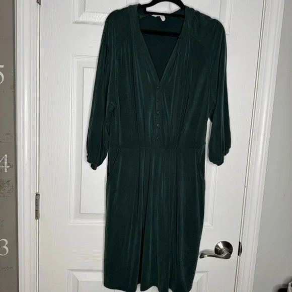 GARNET HILL Aria Cuprio Knit Dress Emerald Green Size Small Pockets Knee‎ Length - Picture 2 of 8